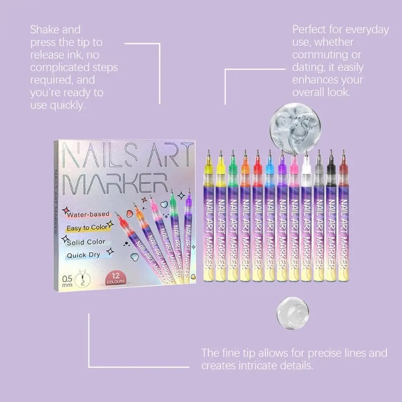 12Pcs/Set Multicolor Nail Art  – Correction Pen Fine recenzja i cena